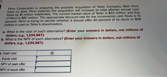 Solved Penn Corporation Is Analyzing The Possible