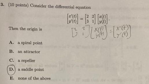 Solved 3. (10 points) Consider the differential equation | Chegg.com