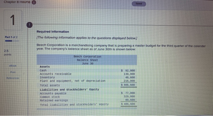 Solved Chapter 8 HW#18 Saved 1 Part 1 of 2 Required | Chegg.com