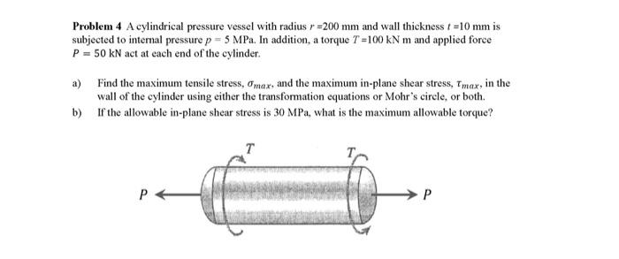 Solved r Problem 4 A cylindrical pressure vessel with radius | Chegg.com