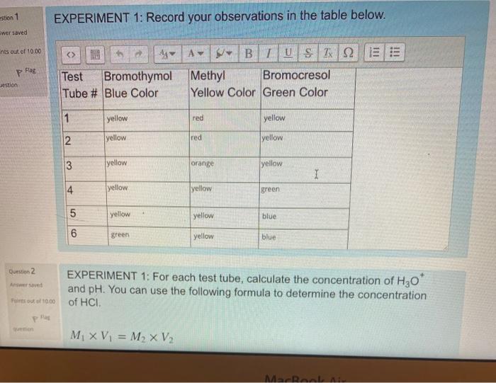 experiment 1 record your observations in the table