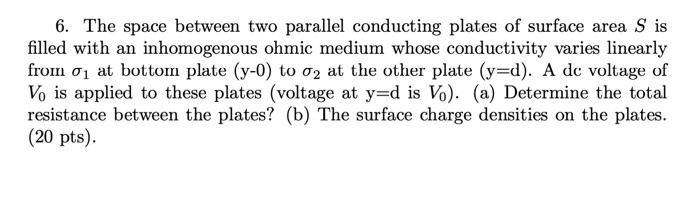 Solved 6. The space between two parallel conducting plates | Chegg.com