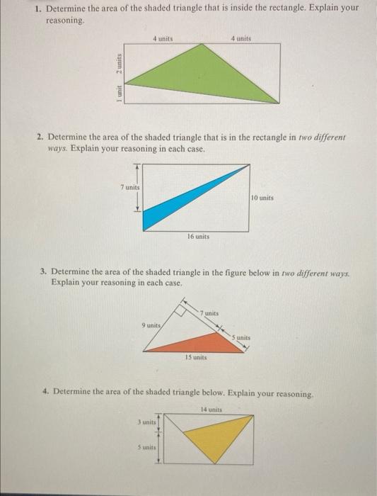 [Solved]: 1. Determine the area of the shaded triangle that