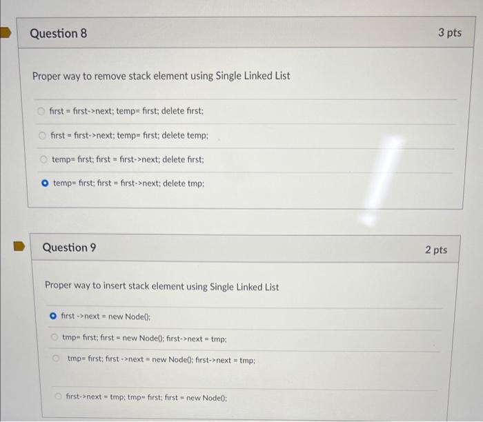 Solved Proper way to remove stack element using Single | Chegg.com