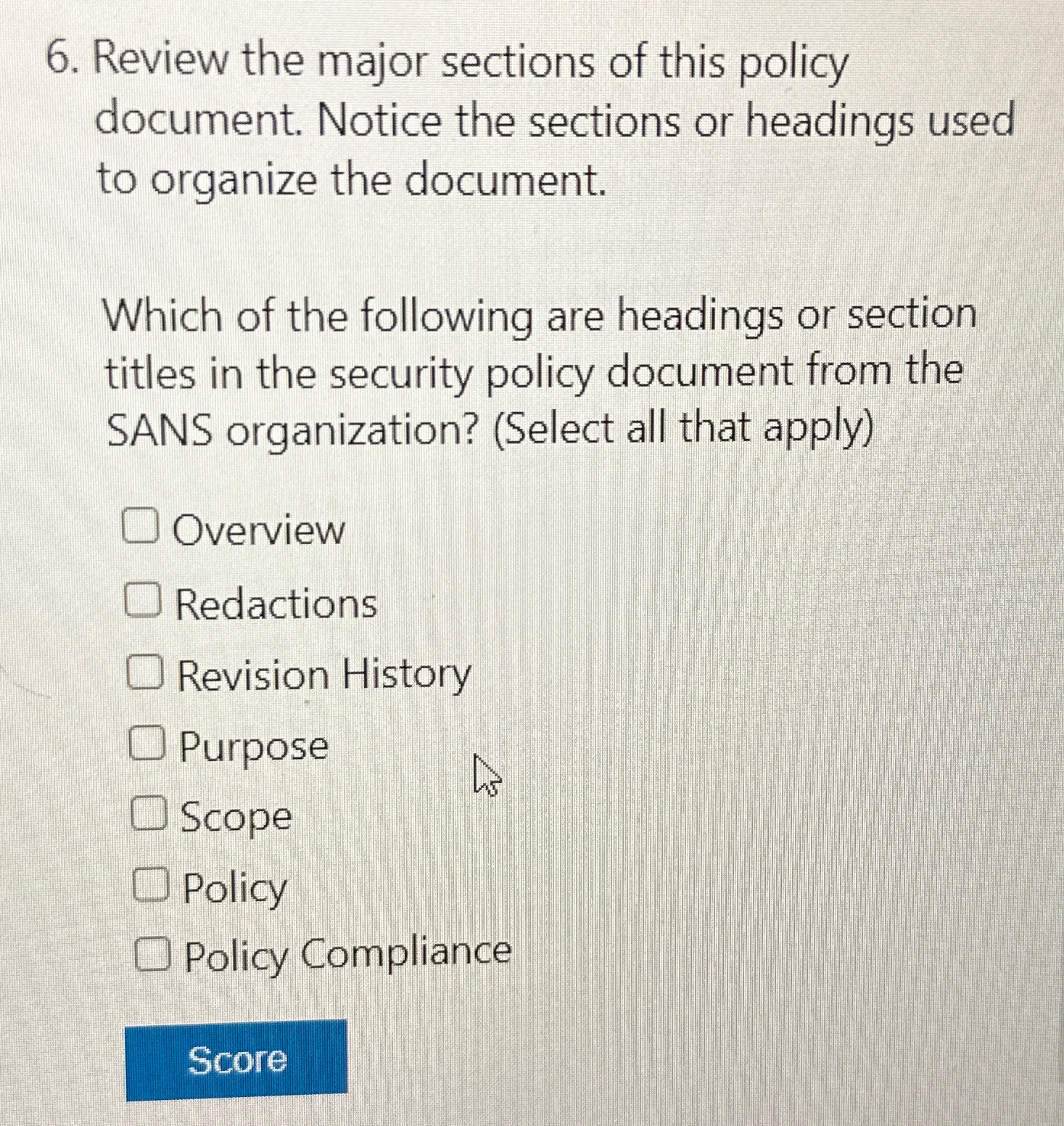 Solved Review the major sections of this policy document. | Chegg.com