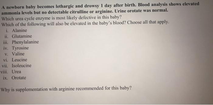 Solved A newborn baby becomes lethargic and drowsy 1 day | Chegg.com