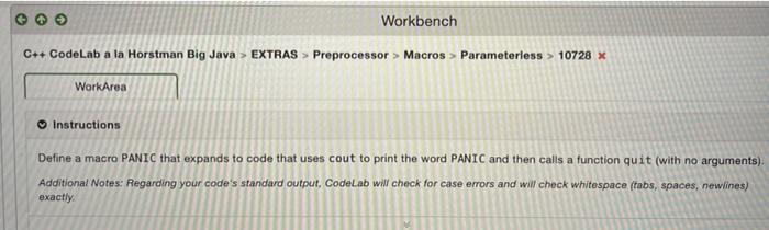 Solved Workbench C++ CodeLab a la Horstman Big Java > EXTRAS | Chegg.com