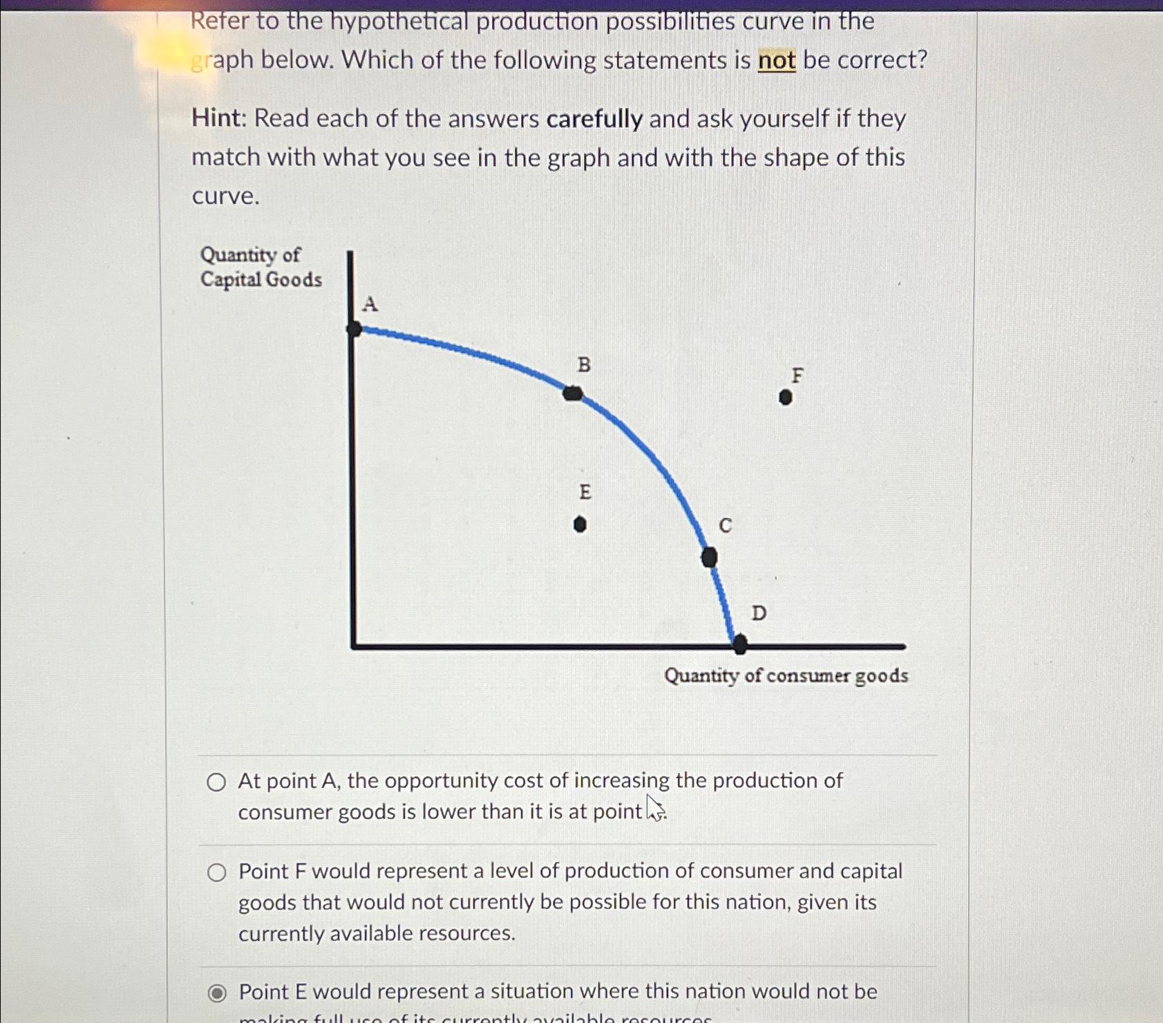 Solved Refer to the hypothetical production possibilities | Chegg.com