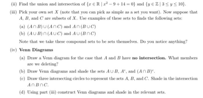 Solved (ii) Find the union and intersection of | Chegg.com