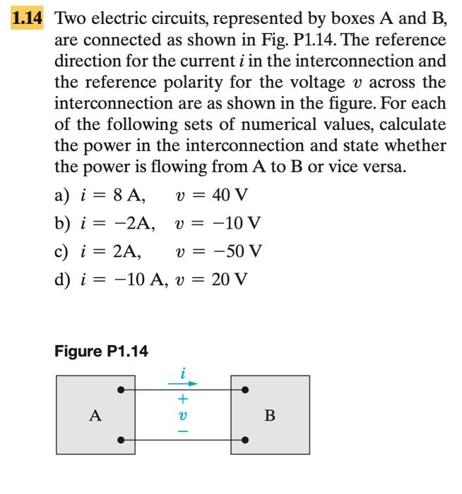 Solved 14 Two Electric Circuits, Represented By Boxes A And | Chegg.com