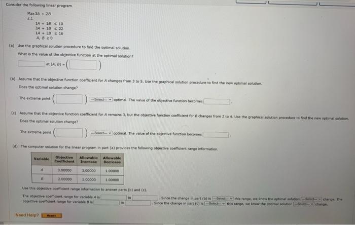 Solved Consider the following linear program. Max 3A + 2B | Chegg.com