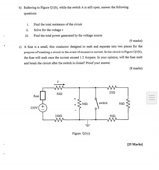 Solved B) Referring To Figure Q1(b), While The Switch A Is | Chegg.com