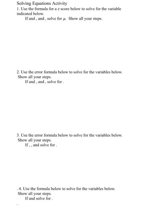Solving Equations Activity 1. Use the formula for a z | Chegg.com
