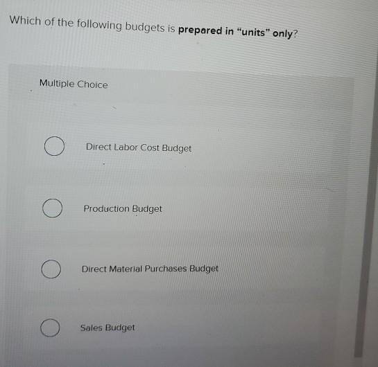 Solved Which Of The Following Budgets Is Prepared In "units" | Chegg.com