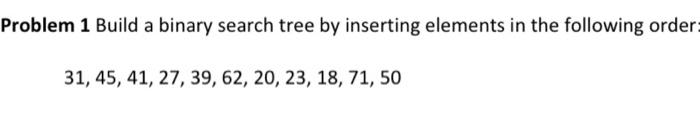 Solved Problem 1 Build a binary search tree by inserting | Chegg.com