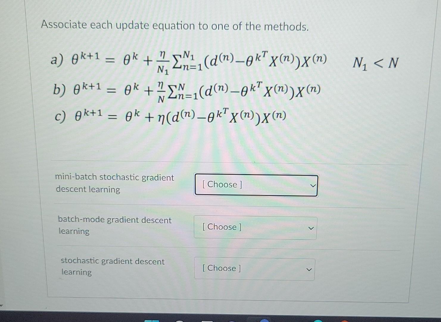 Solved Associate each update equation to one of the methods. | Chegg.com