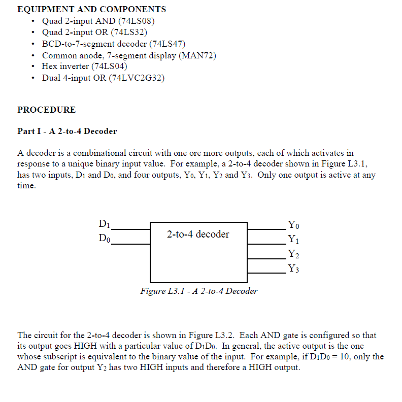 EQUIPMENT AND COMPONENTSQuad 2-input AND (74LS08)Quad | Chegg.com