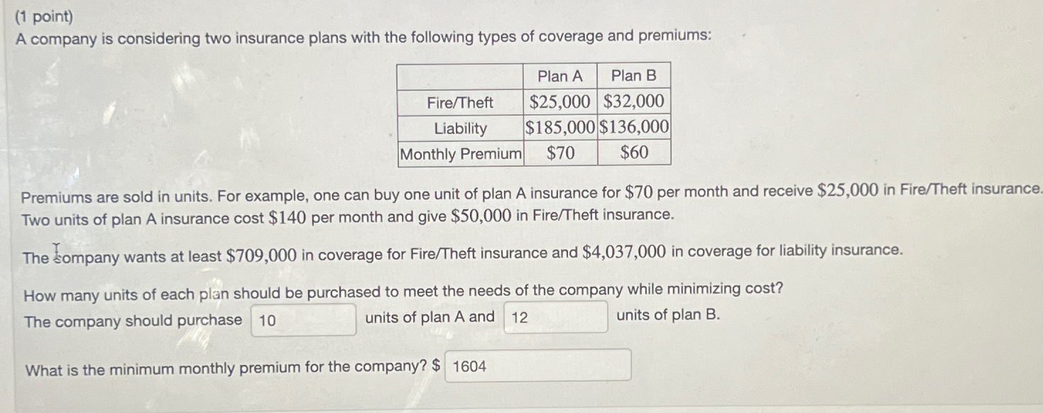 Solved (1 ﻿point)A company is considering two insurance | Chegg.com