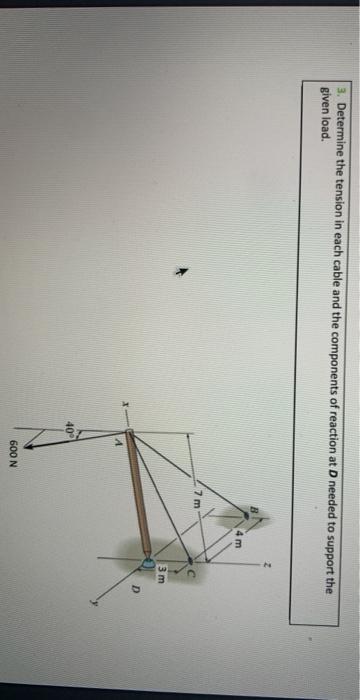 Solved 3. Determine the tension in each cable and the | Chegg.com