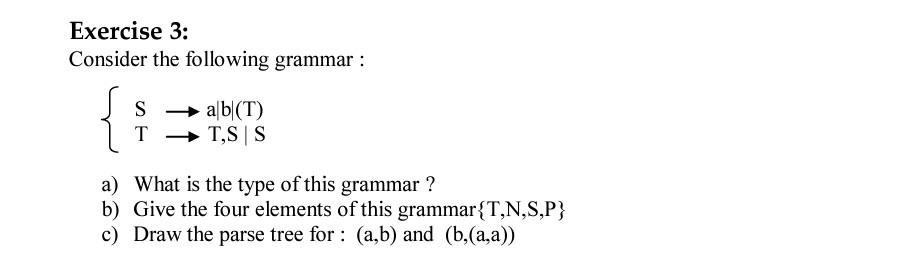 Solved Exercise 3: Consider The Following Grammar : A) What | Chegg.com