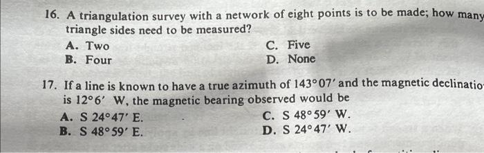 Solved 16. A triangulation survey with a network of eight | Chegg.com