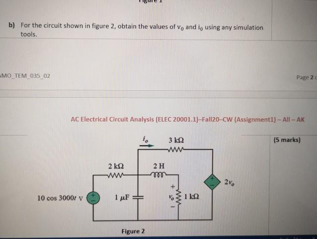 Solved B) For The Circuit Shown In Figure 2, Obtain The | Chegg.com