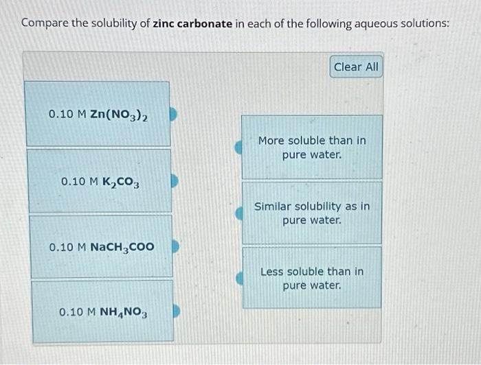 Solved Compare the solubility of zinc carbonate in each of