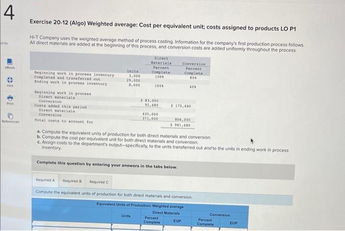 Solved Exercise 20 12 Algo Weighted Average Cost Per 5595