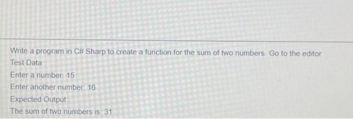 Solved Write a program in C# Sharp to create a function for | Chegg.com
