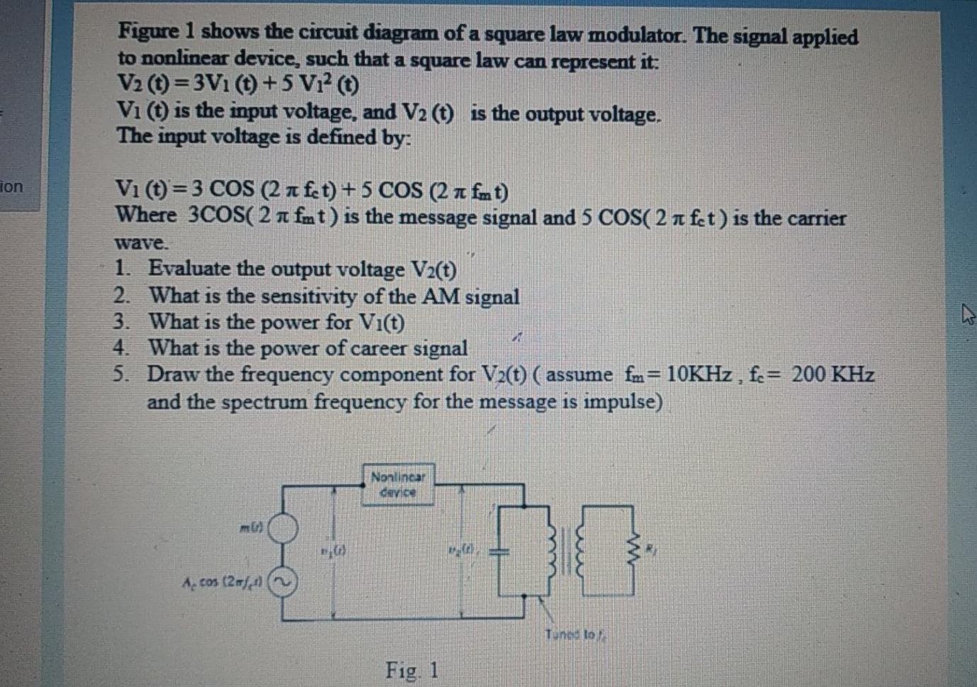 Solved Figure 1 Shows The Circuit Diagram Of A Square Law 4371