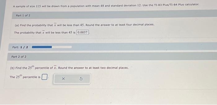 Solved (a) Find the probability that xˉ will be less than 45 | Chegg.com