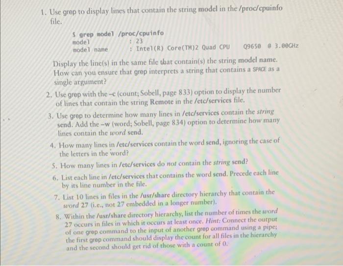 Solved 1. Use grep to display lines that contain the string