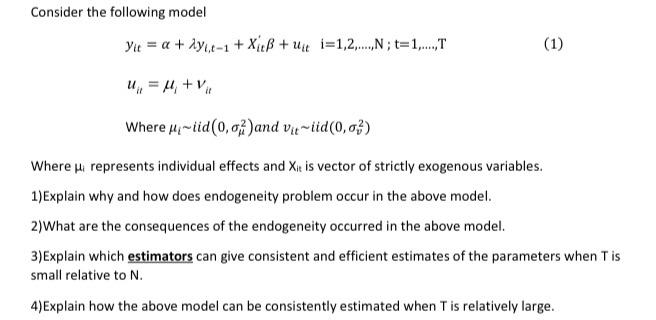 Solved Consider the following model | Chegg.com