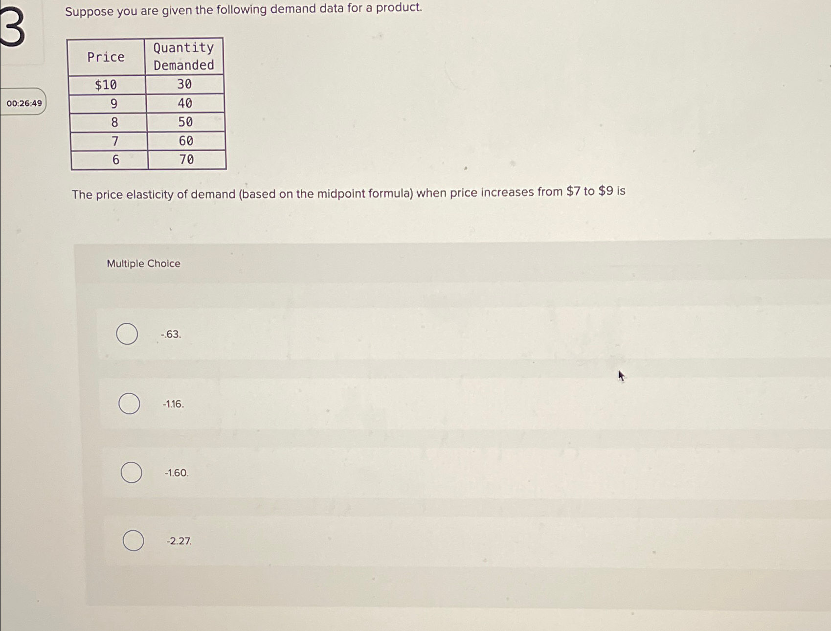 Solved Suppose you are given the following demand data for a | Chegg.com