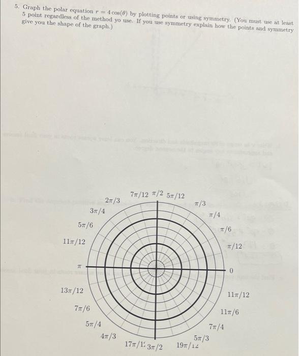 Solved 5. Graph the polar equation r u003d 4 cos(O) by plotting | Chegg.com