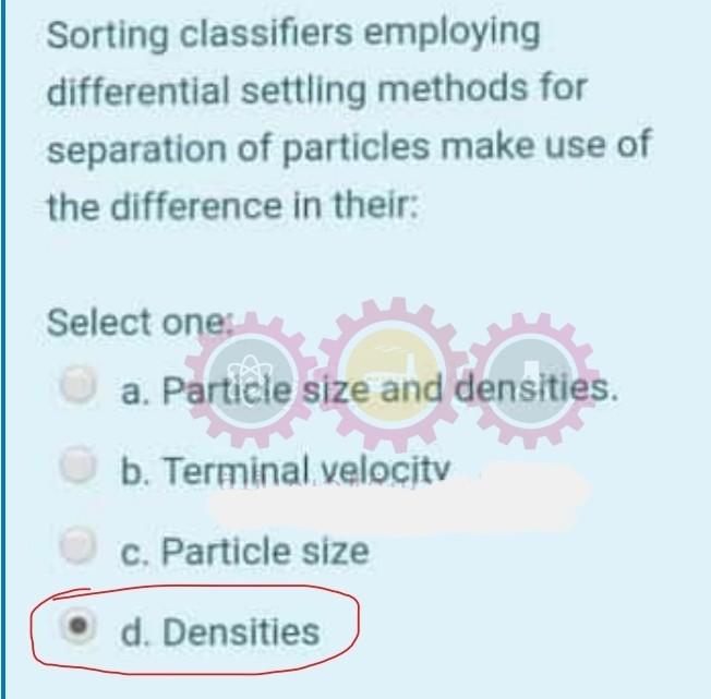 Solved Sorting classifiers employing differential settling