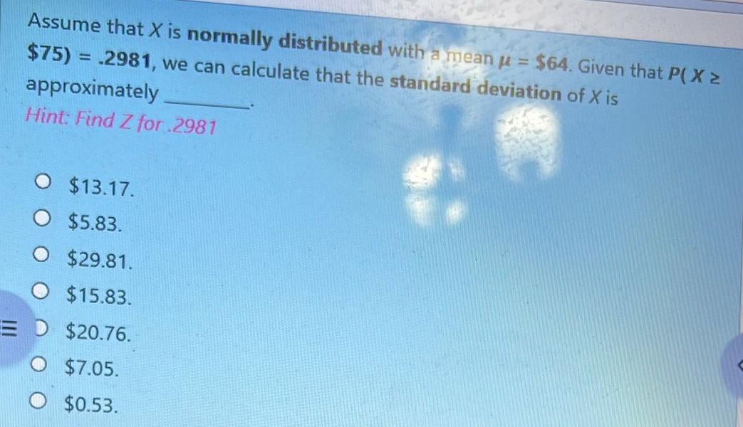 Solved Assume that x ﻿is normally distributed with a mean | Chegg.com