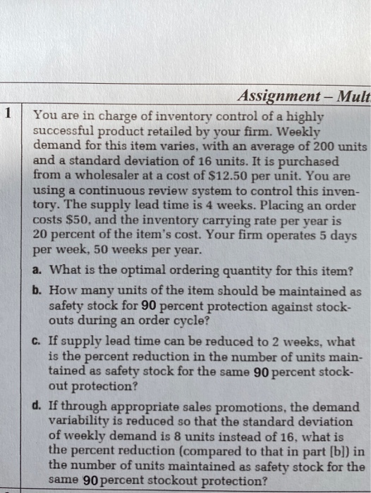 Solved 1 Assignment – Mult You are in charge of inventory | Chegg.com