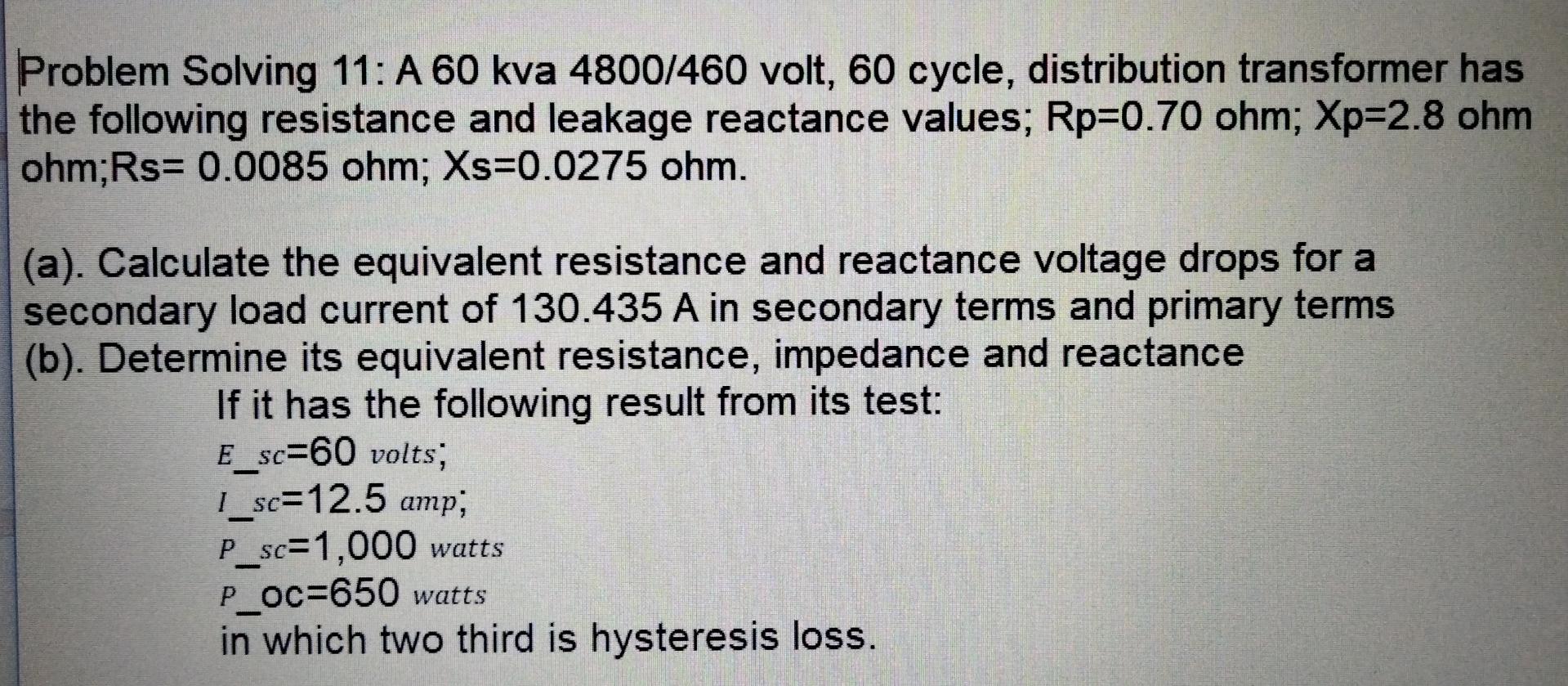 SOLVED Problem Solving 11 A 60 KVA 480/460 Volt, 60, 53 OFF