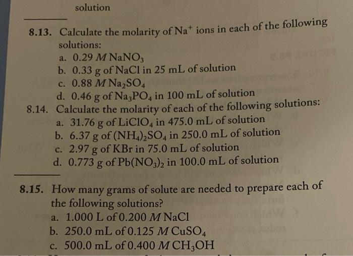 Solved 8.13. Calculate the molarity of Na+ions in each of | Chegg.com