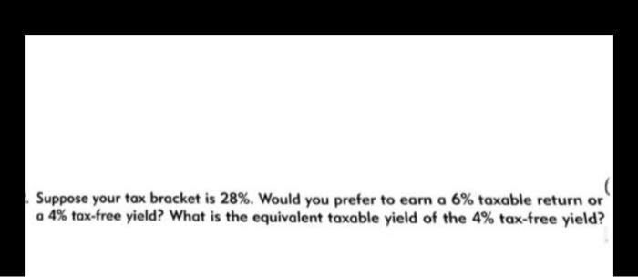 Solved Suppose Your Tax Bracket Is 28%. Would You Prefer To | Chegg.com