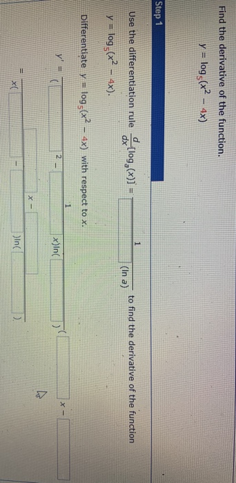 Find The Derivative Of The Function Y Log X2 4x Chegg Com