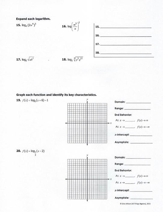 Solved Expand Each Logarithm 15 Log 2 16 Log 1000 15 Chegg Com
