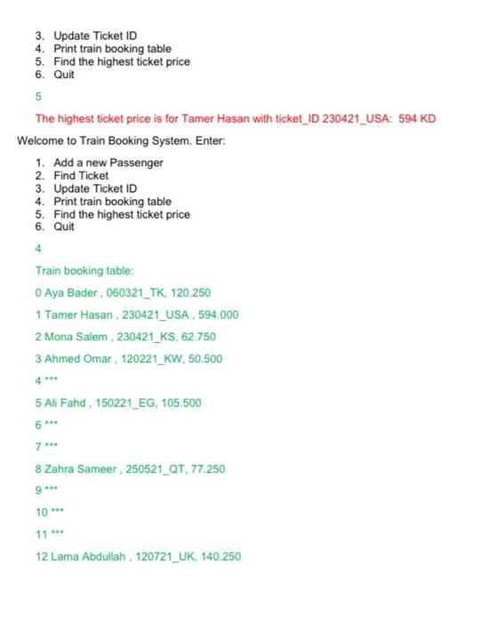 Solved Project: Train Booking System This project will | Chegg.com