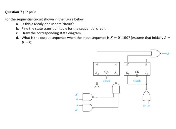 Solved Question 7 (12 pts): For the sequential circuit shown | Chegg.com