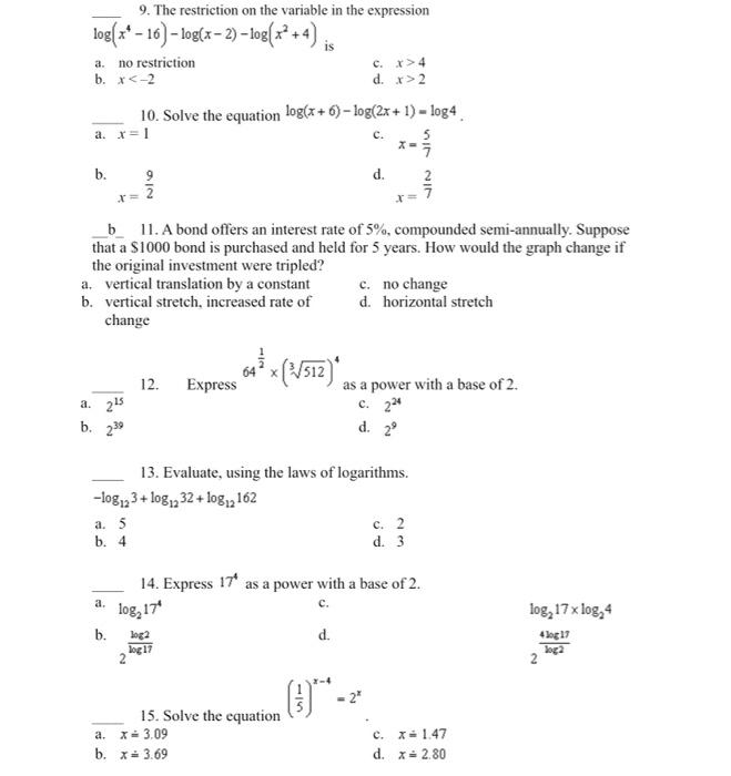 Solved 9. The restriction on the variable in the expression