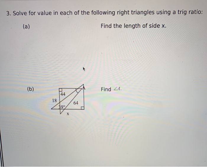 Solved 3. Solve for value in each of the following right | Chegg.com
