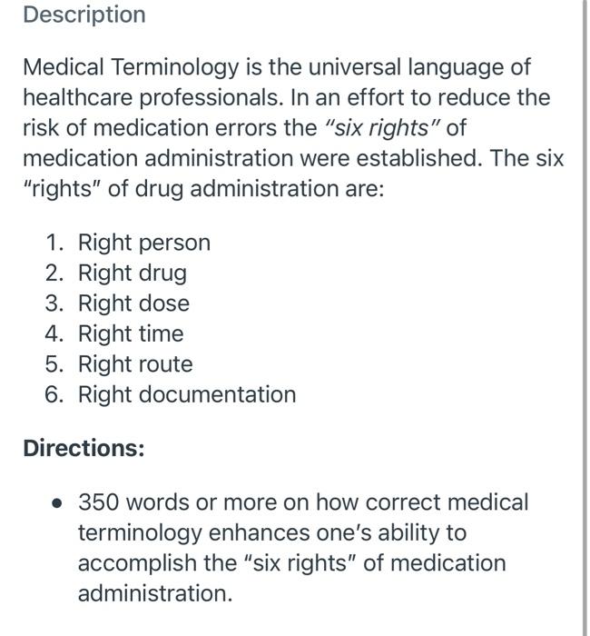 Solved Description Medical Terminology is the universal | Chegg.com