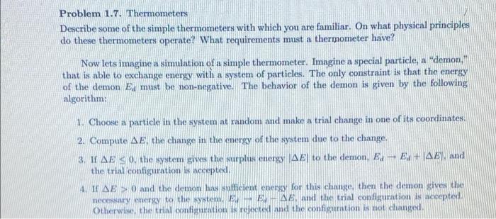 Solved Problem 1.7. Thermometers Describe some of the simple | Chegg.com