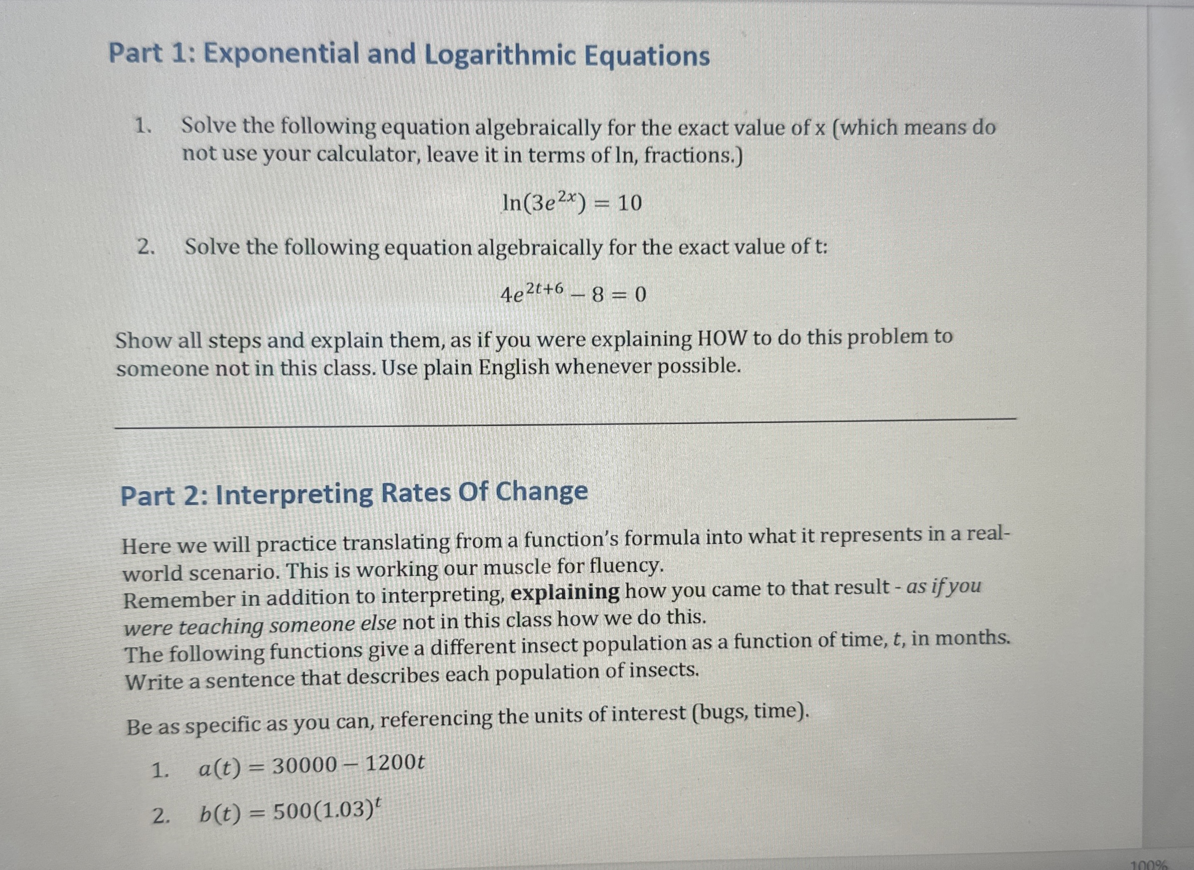 Part 1: Exponential and Logarithmic EquationsSolve | Chegg.com